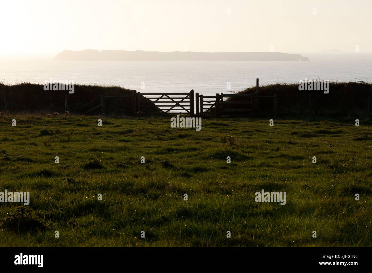 Island of Skokolm from Dale peninsula, Pembrokeshire, Wales, UK Stock Photo
