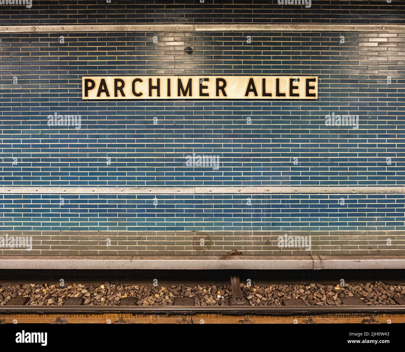 Parchimer Allee Underground U-Bahn railway station serves the U7 subway line, opened September 28, 1963 as part of first south-east extension of line Stock Photo