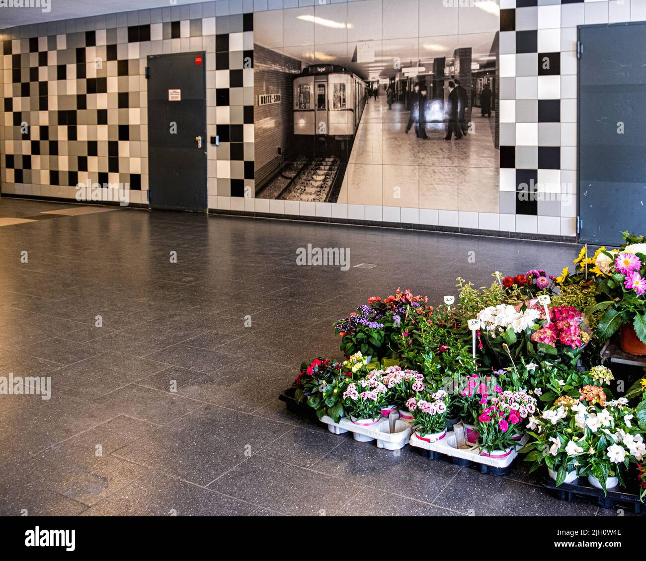 Britz-Süd underground railway station serves the U7 subway line, opened September 28, 1963 as part of first south-east extension of the U7 Stock Photo