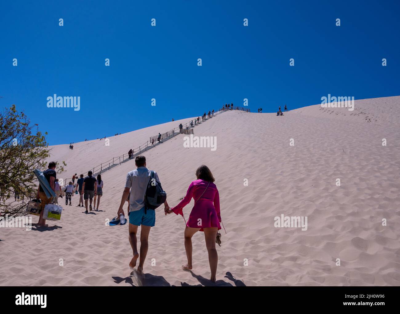 The Dune of Pilat also called Grande Dune du Pilat, the tallest sand dunes in Europe overlooking Arcachon Bay in France Stock Photo
