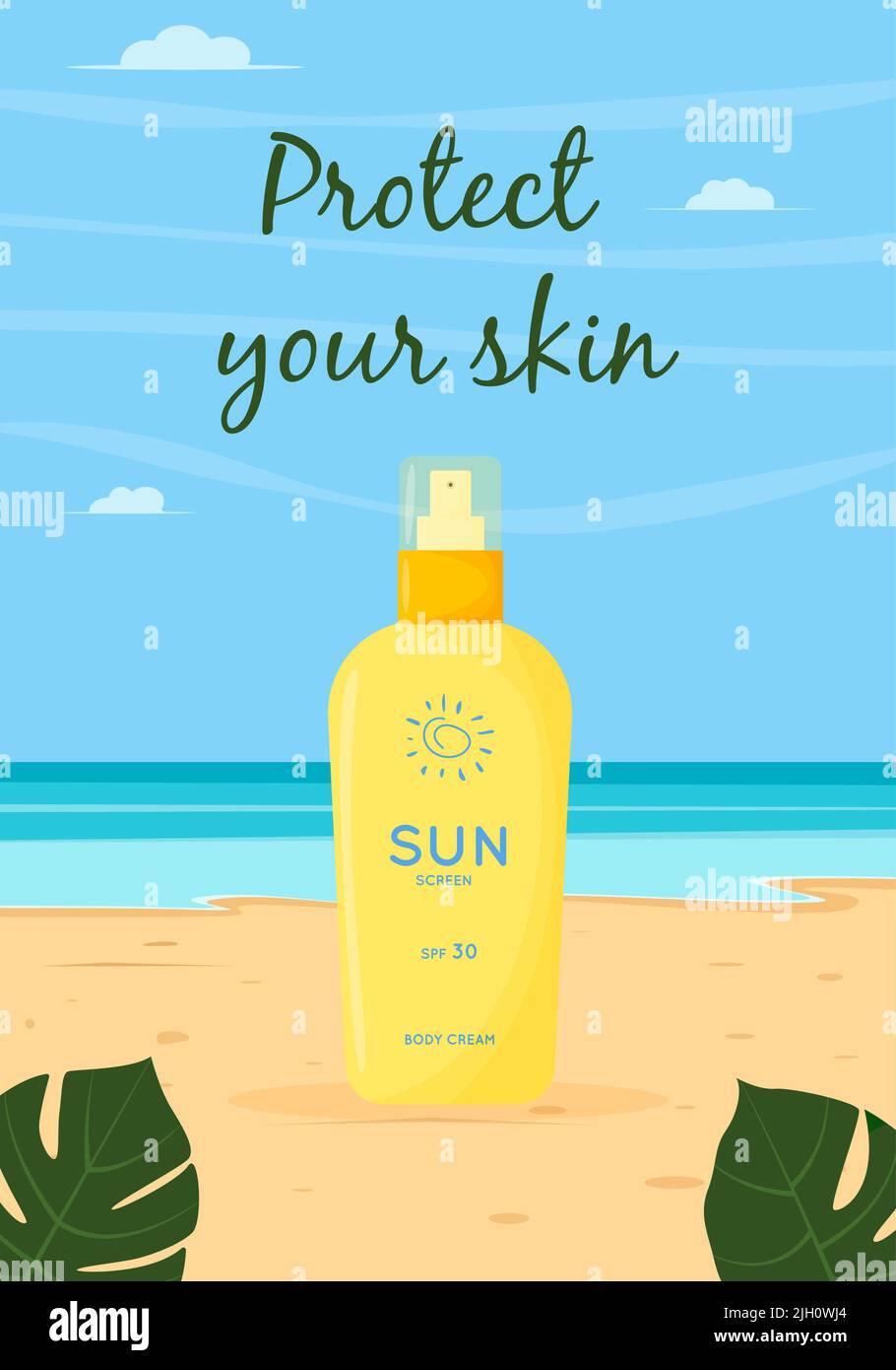 Skin care product. Sun safety, UV protection spray. Tube of sunscreen product with SPF. Summer