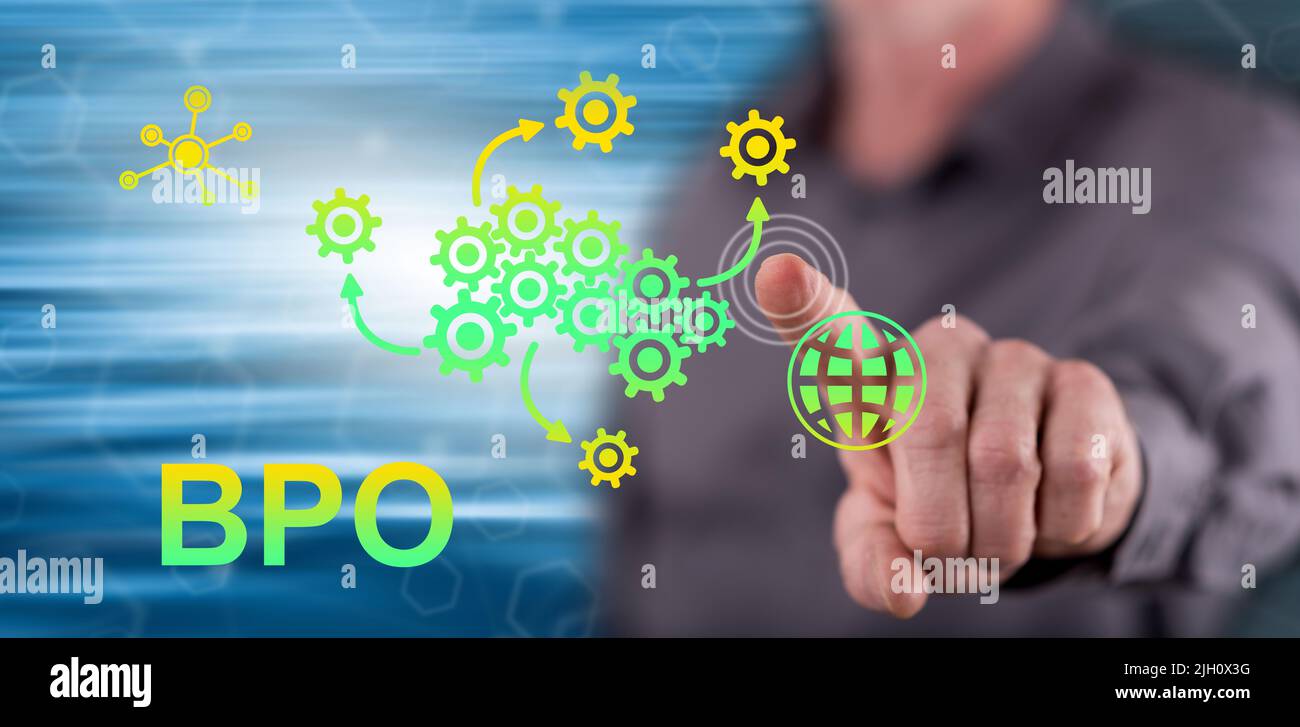 Computer Screen Bpo Man touching a bpo concept on a touch screen with his finger Stock ...