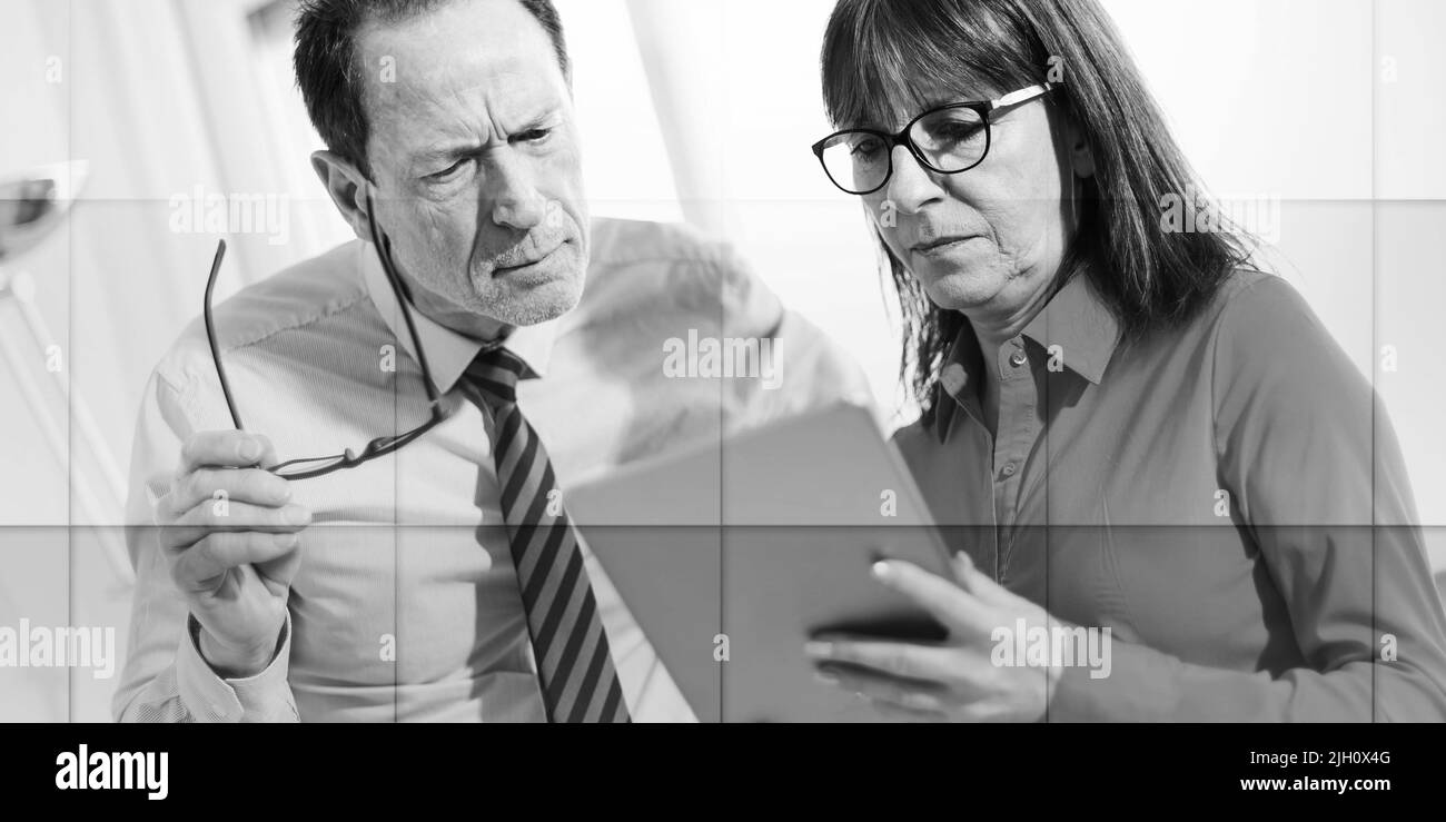 Man using tablet meeting Black and White Stock Photos Images Alamy