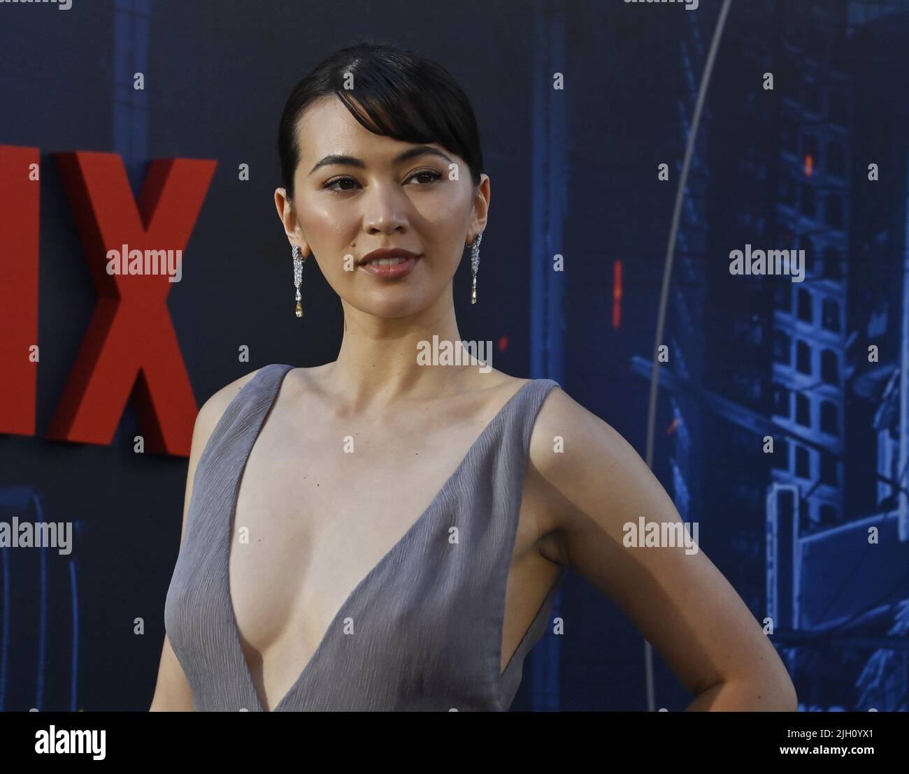 Los Angeles, United States. 14th July, 2022. Cast member Jessica Henwick attends Netflix's premiere of the motion picture drama 'The Gray Man' at the TCL Chinese Theatre in the Hollywood section of Los Angeles on Wednesday, July 13, 2022. Storyline: When the CIA's top asset, his identity known to no one uncovers agency secrets, he triggers a global hunt by assassins set loose by his ex-colleague. Photo by Jim Ruymen/UPI Credit: UPI/Alamy Live News Stock Photo