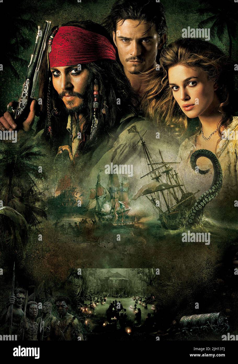 DEPP,BLOOM,KNIGHTLEY, PIRATES OF THE CARIBBEAN: DEAD MAN'S CHEST, 2006 Stock Photo
