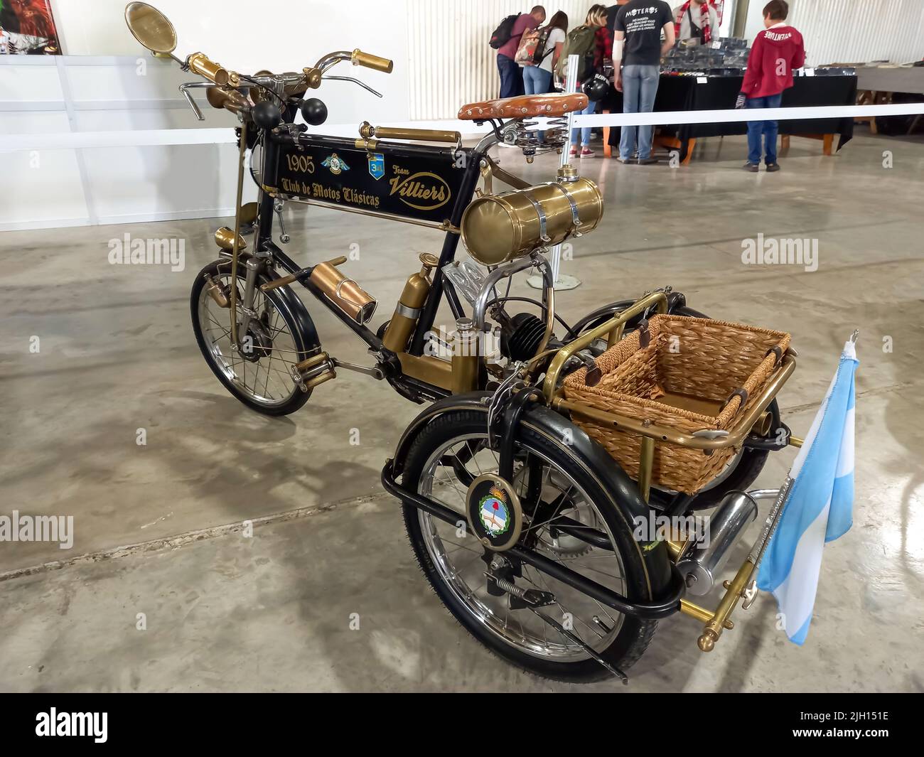 Avellaneda, Argentina - May 7, 2022: Shot of an old 1905 Villiers motorcycle cargo trike. Expo Fierro 2022 classic car show. Stock Photo