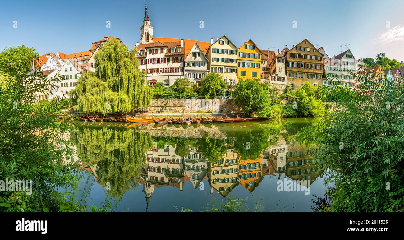 High-res panorama of the historic oldtown and riverfront of the city of Tübingen in Southern Germany Stock Photo