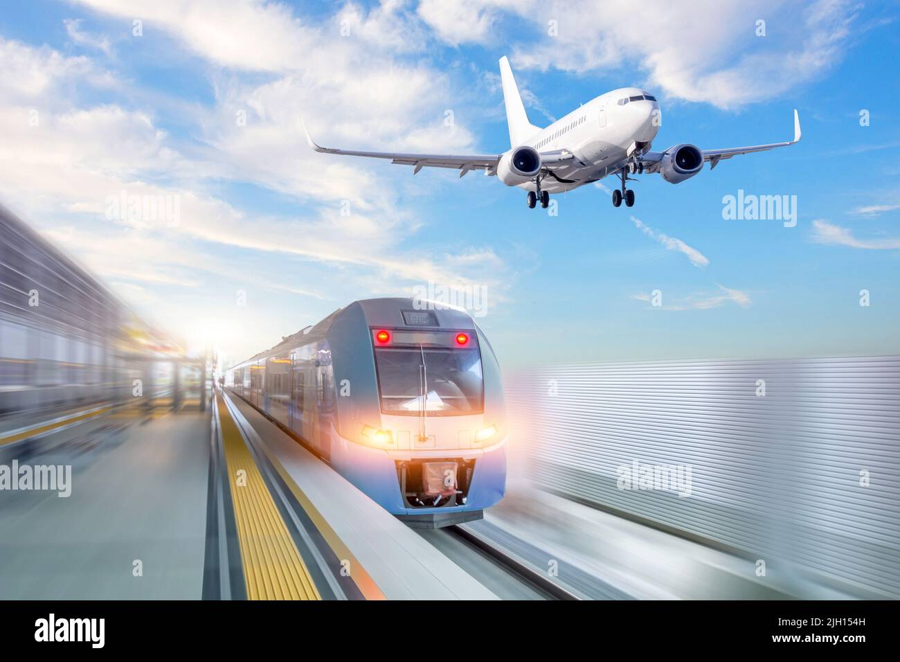 Airplane and railway.Travel or Transportation background concept Stock ...
