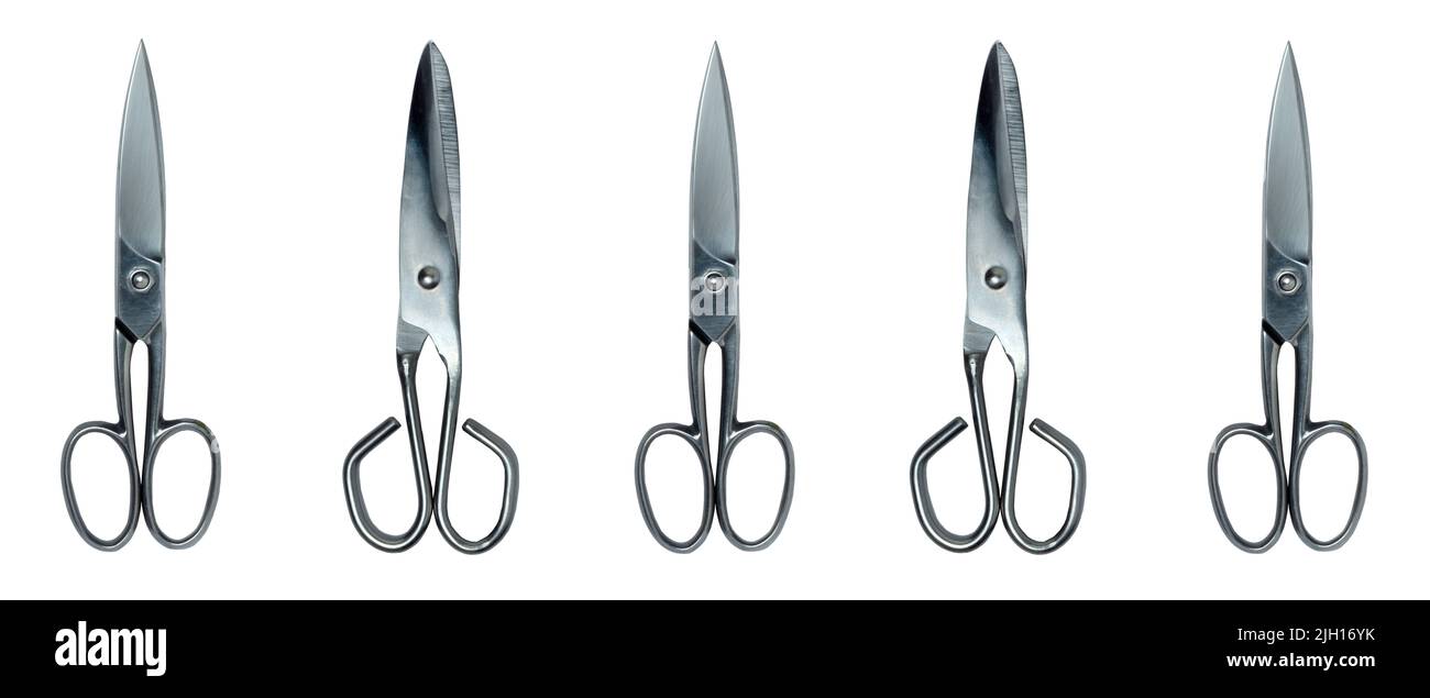 Topview of Set Metal Scissors on White Background Stock Photo