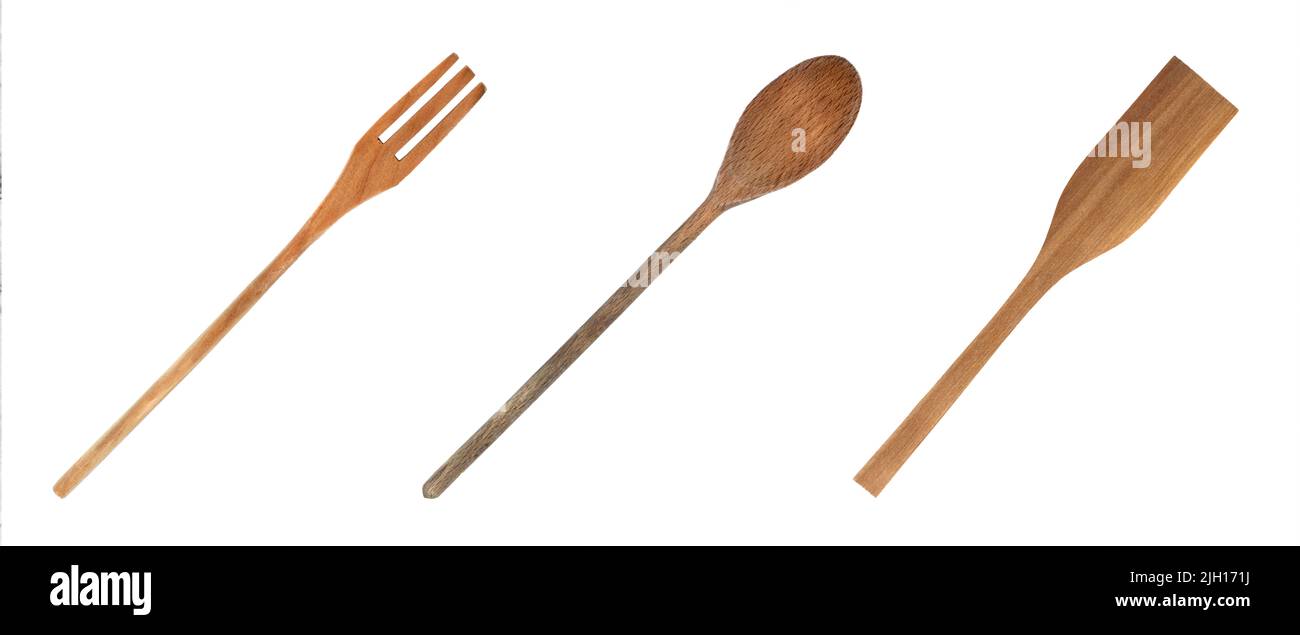 Topview of Set Cooking Wooden Utensils on White Background Stock Photo ...