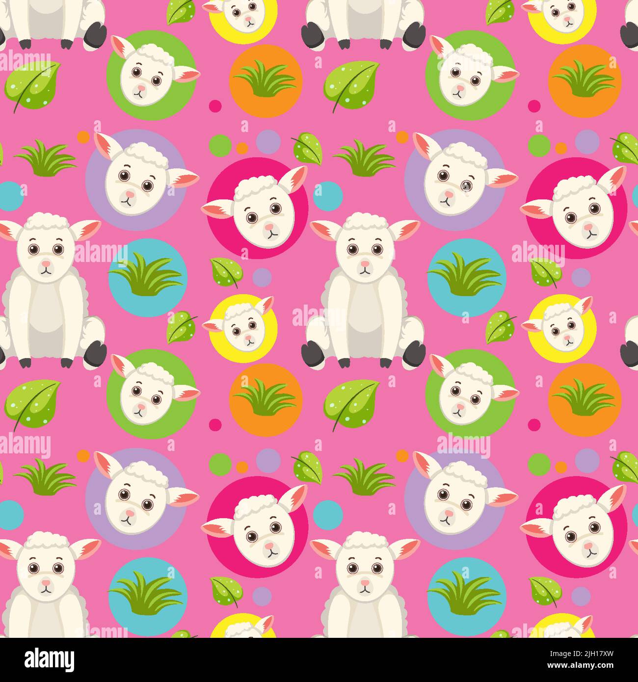 Cute sheep seamless pattern illustration Stock Vector