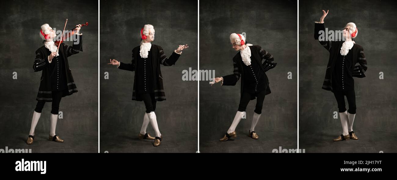 Elegant male model as historical character, great music compose. Retro