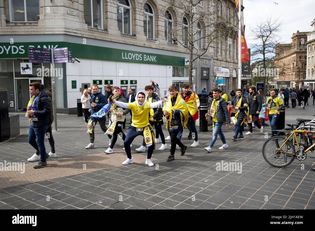 visiting villareal fans for champions league semi final in liverpool city centre Liverpool England UK Stock Photo