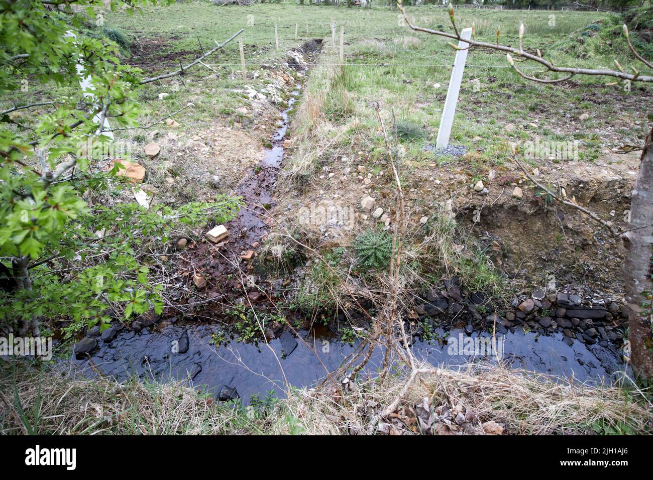 field drainage ditches dug in wet boggy land in Castlebar county mayo republic of ireland Stock Photo