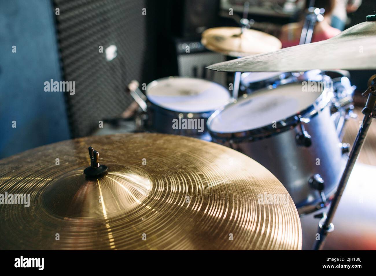 Drum set on stage. Top view Stock Photo Alamy