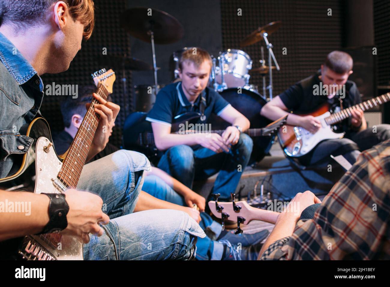 Band rehearsal before a live performance Stock Photo