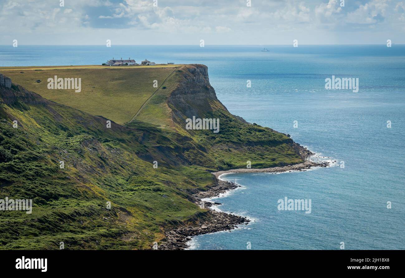 South West Coast Path, St. Aldhelm's Chapel seen from Chapman's Pool Stock Photo
