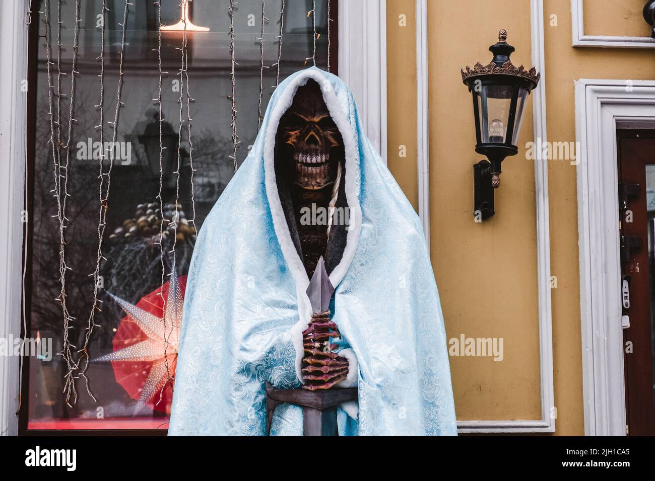 Skeleton in a bathrobe for Halloween. High quality photo Stock Photo