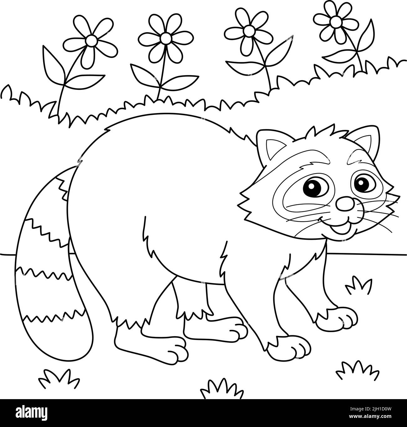 Racoon Animal Coloring Page for Kids Stock Vector
