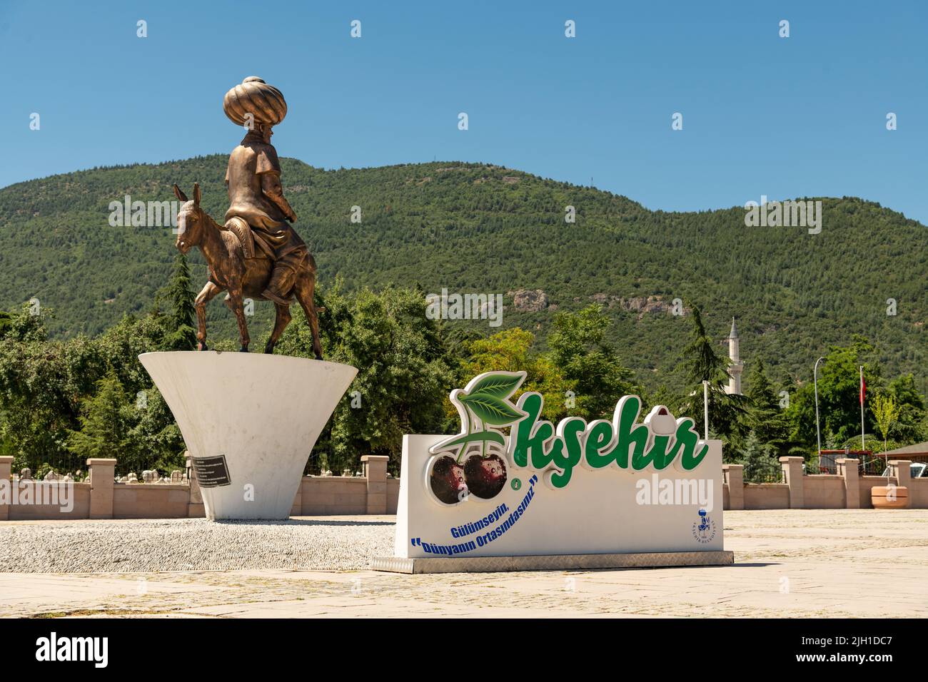 Akşehir, Turkey - July 04, 2022: The modern monument of the national hero Hoca Nasreddin and Aksehir city square Stock Photo