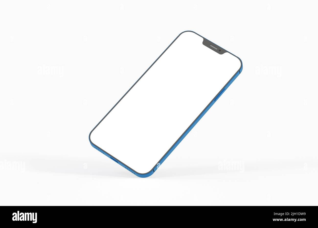 A 3d rendering of a modern blue smartphone with a blank screen on a ...