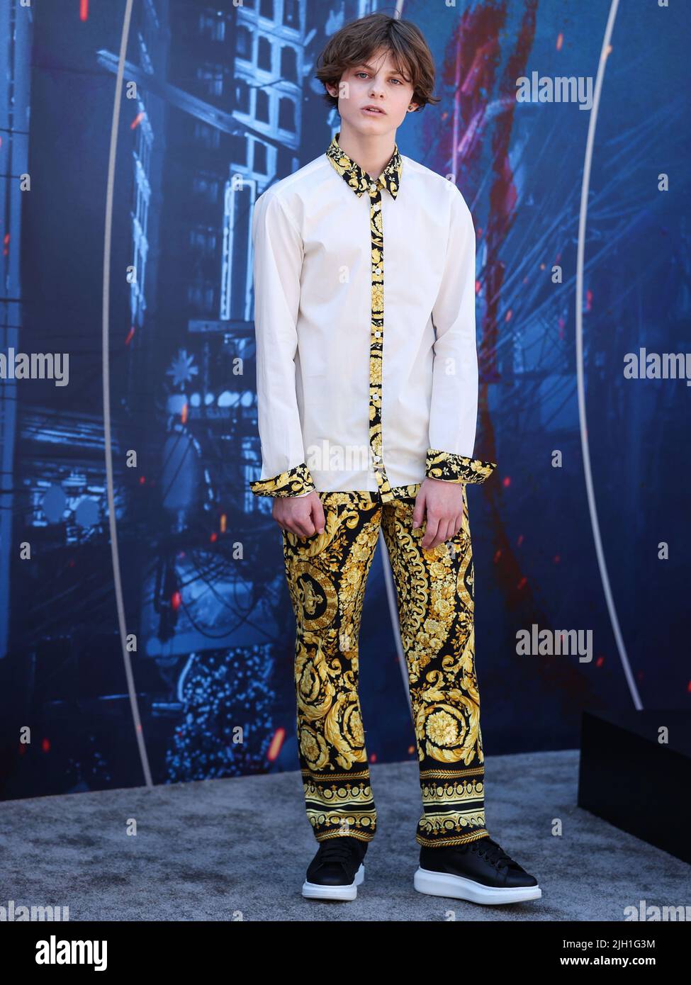 HOLLYWOOD, LOS ANGELES, CALIFORNIA, USA - JULY 13: Actor Cameron Crovetti arrives at the World Premiere Of Netflix's 'The Gray Man' held at the TCL Chinese Theatre IMAX on July 13, 2022 in Hollywood, Los Angeles, California, United States. (Photo by Xavier Collin/Image Press Agency) Stock Photo