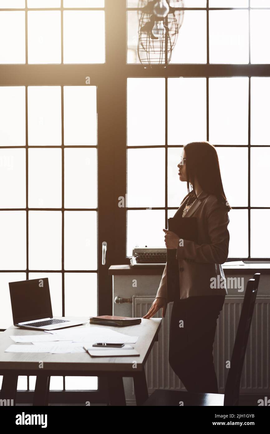 Workday in modern loft office hi-res stock photography and images - Alamy