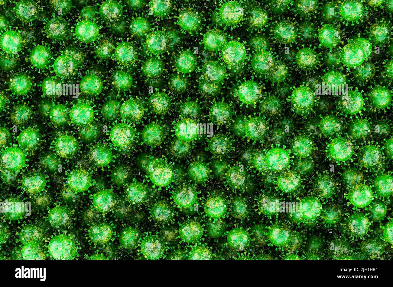 Background from green viruses. 3D rendering Stock Photo