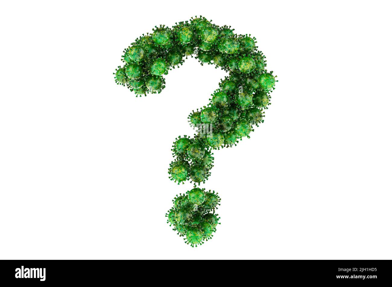 Question mark from from green viruses. 3D rendering isolated on white