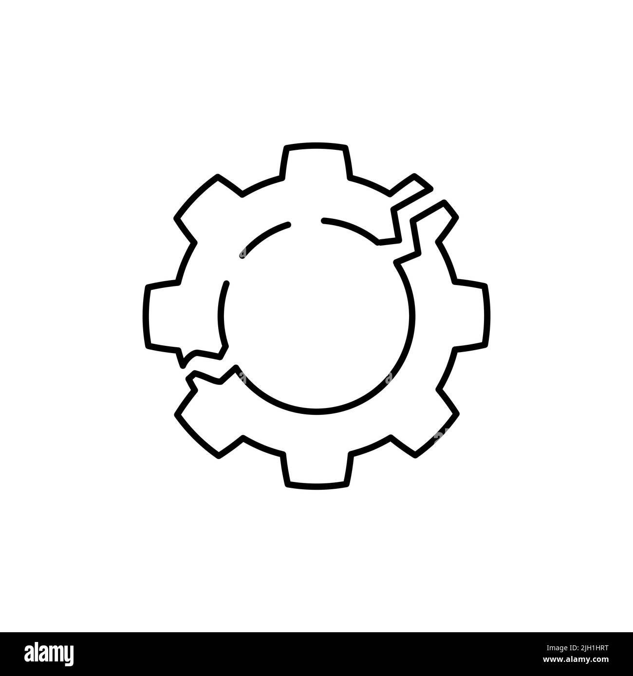 Broken cog icon, color, line, outline vector sign, linear style pictogram isolated on white. Symbol, logo illustration Stock Vector