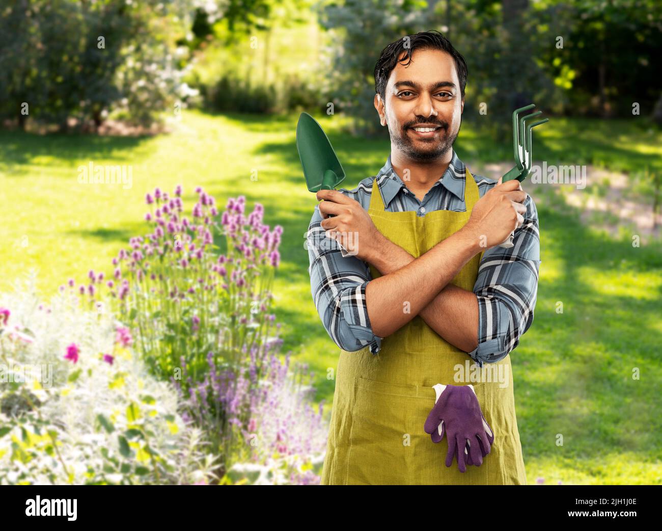 indian gardener or farmer with box of garden tools Stock Photo Alamy