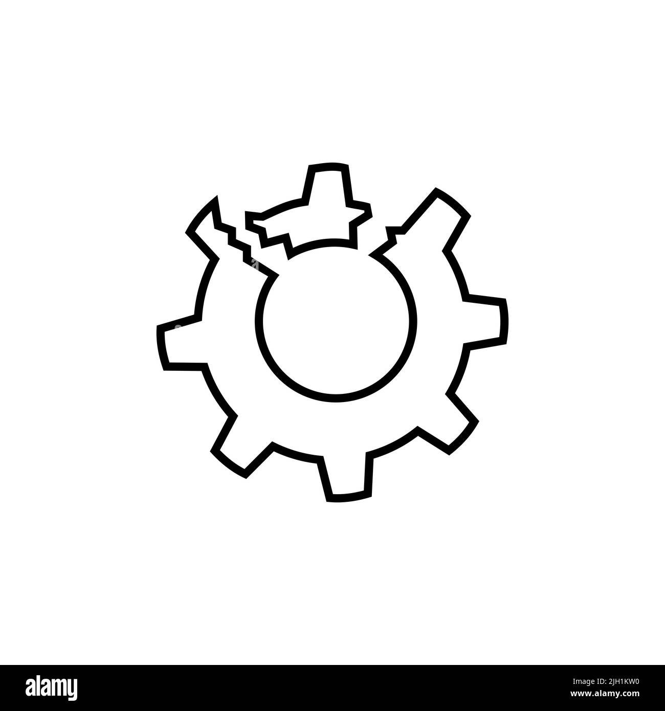 Broken cog icon, color, line, outline vector sign, linear style pictogram isolated on white. Symbol, logo illustration Stock Vector