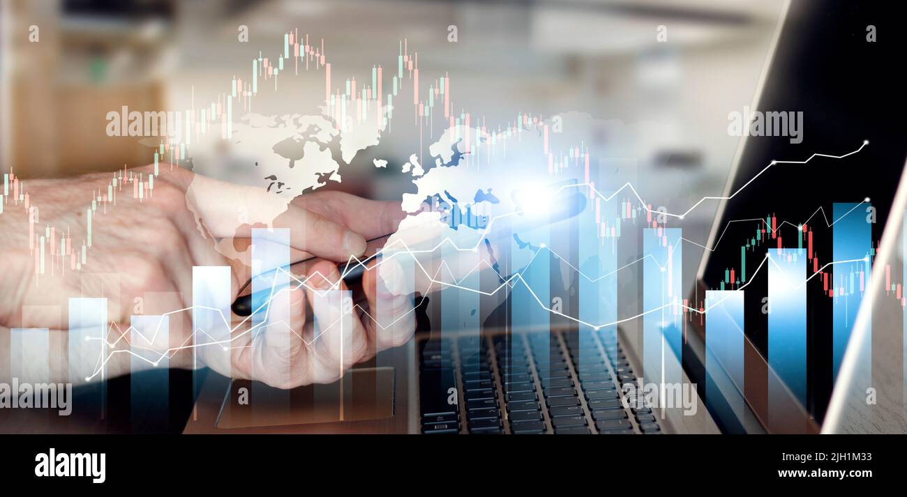 business stock market trading on smartphone and laptop. finance candles ...