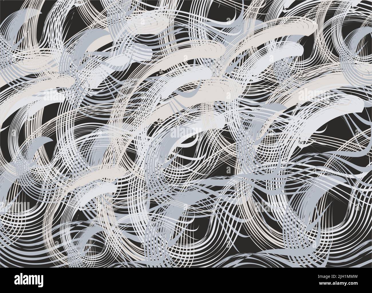 Abstract background - wavy lines on black. Spiral lines in gray tonality with a metallic tint for backgrounds, textures, fabric, prints, scenery Stock Photo
