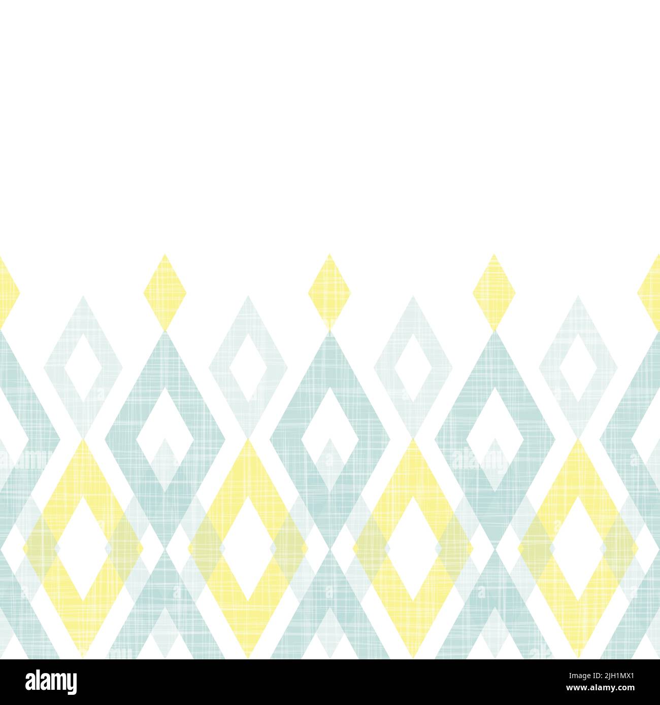 Blue yellow vector fabric ikat diamond textured bottom horizontal seamless border pattern Stock Vector