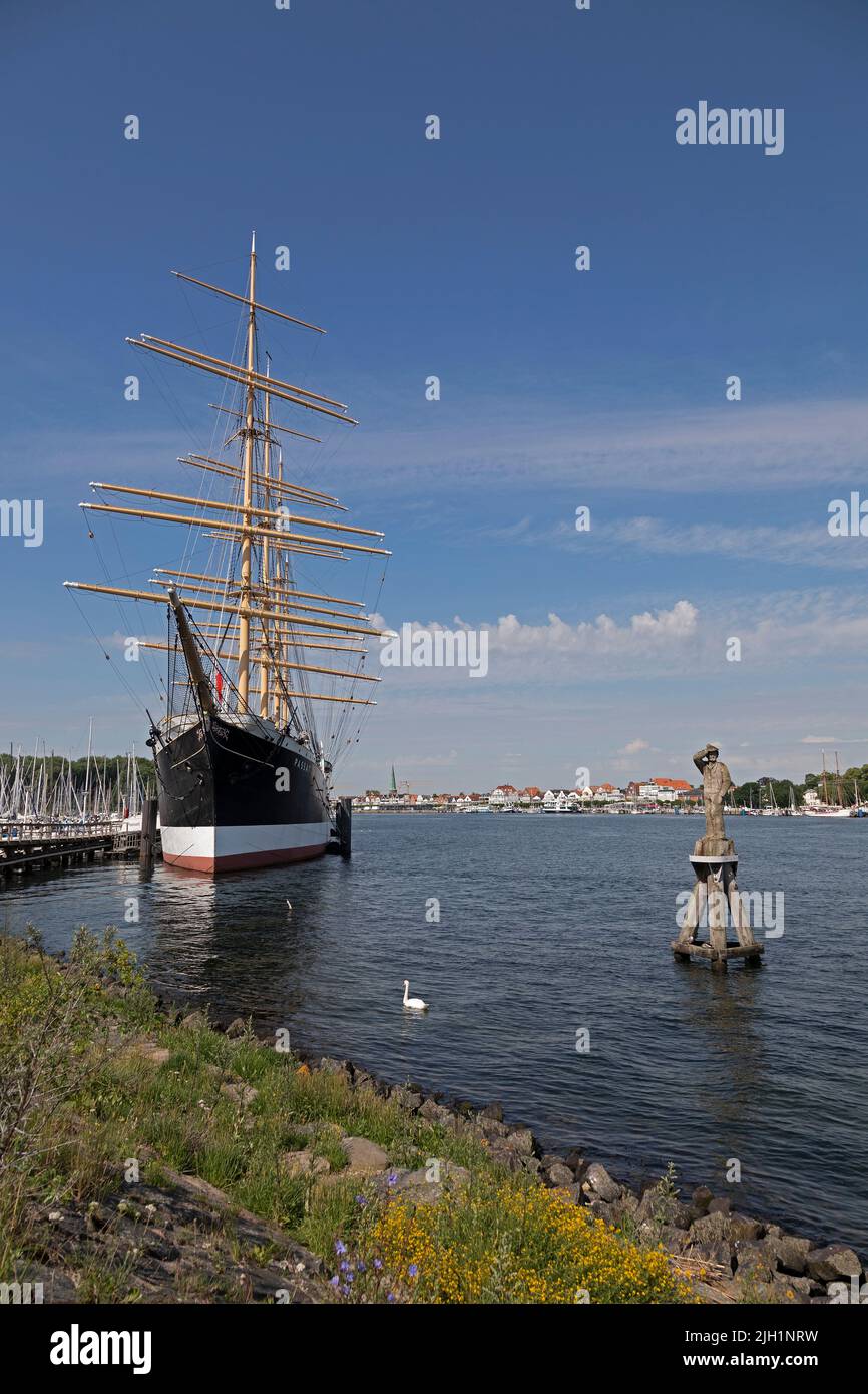 Museum sailing ship Passat, Fiete statue, Priwall, Travemünde, Lübeck, Schleswig-Holstein, Germany Stock Photo