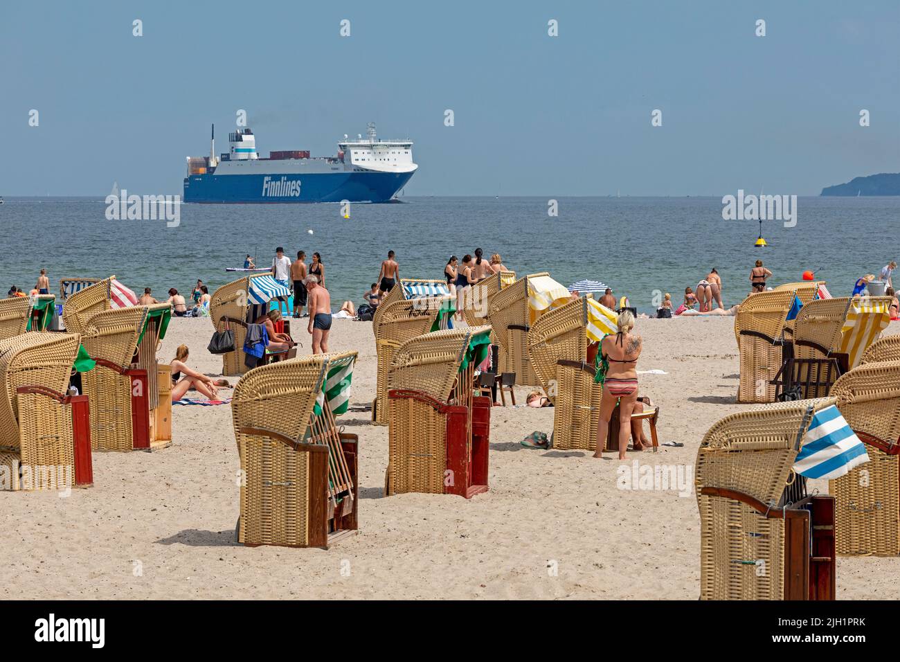 beach chairs, Finnlines Ferry, beach, Travemünde, Lübeck, Schleswig-Holstein, Germany Stock Photo