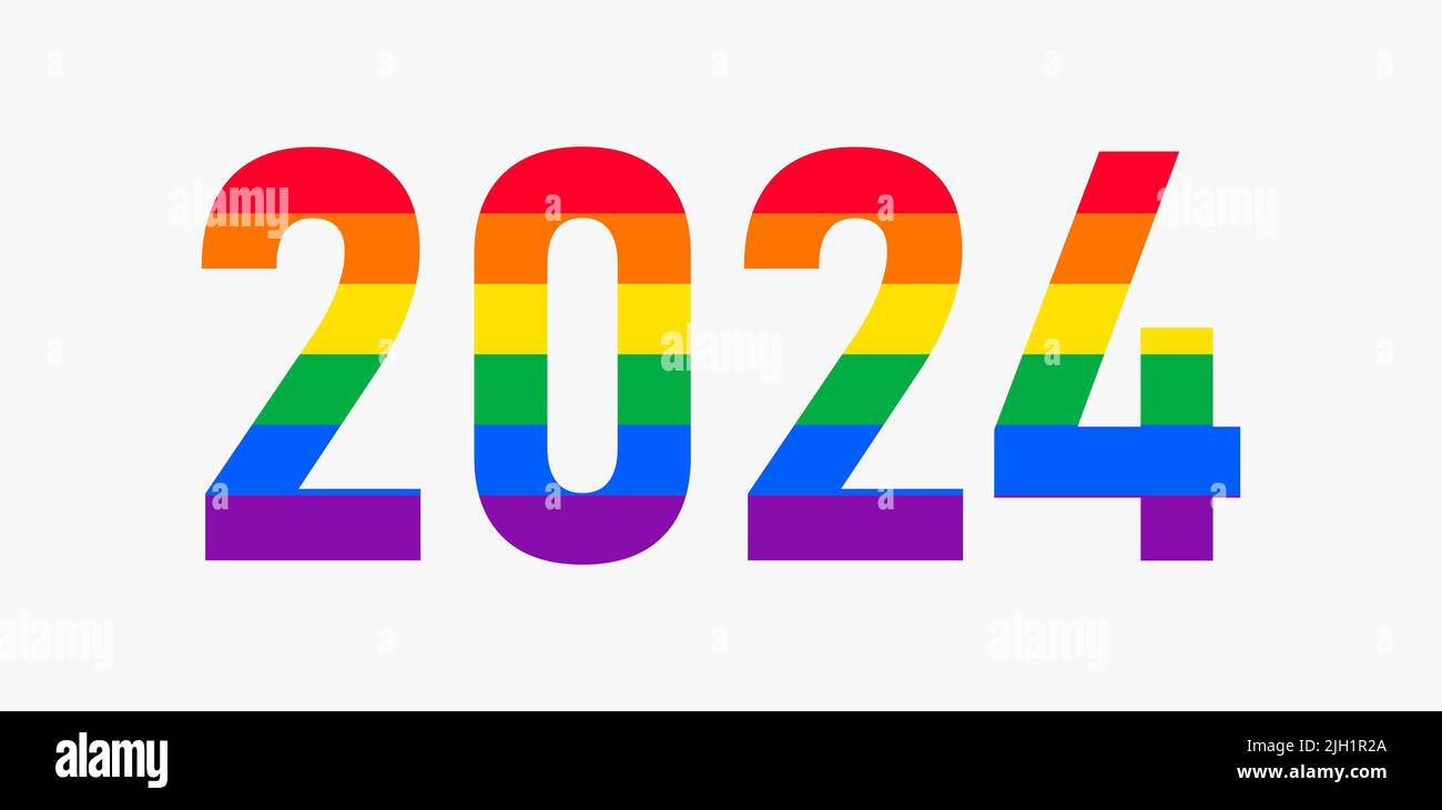 Happy New Year 2024. LGBTQ 2024 pride month with rainbow colors. Vector