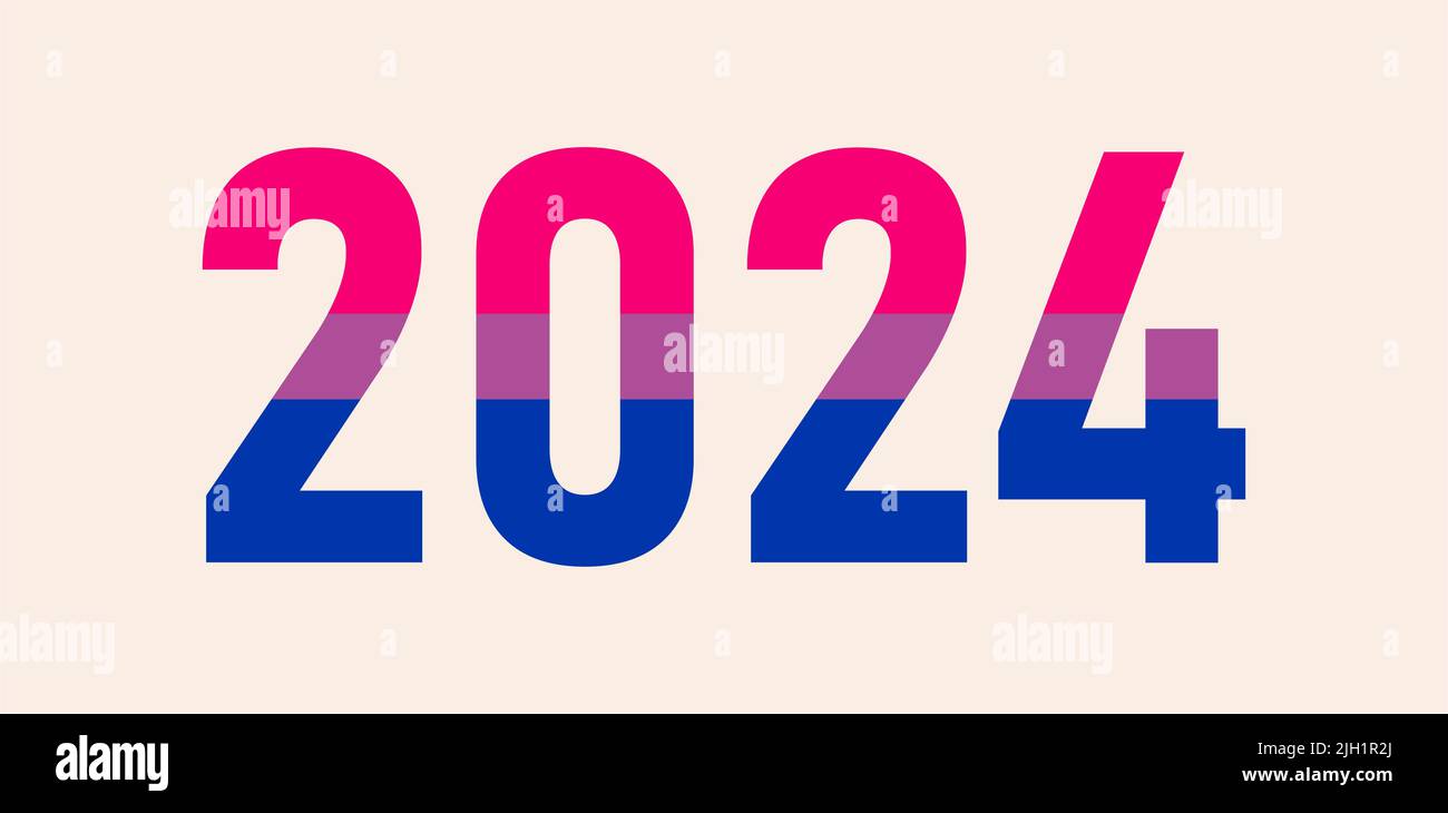 Happy New Year 2024. LGBTQ 2024 pride month with Bisexual flag colors
