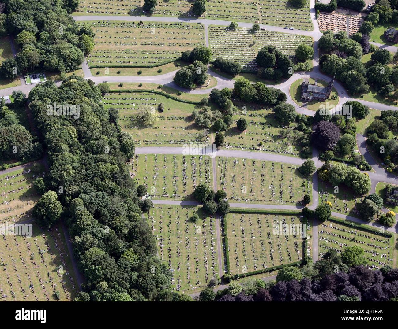 aerial view of part of Allerton Cemetery in Liverpool, Merseyside Stock Photo