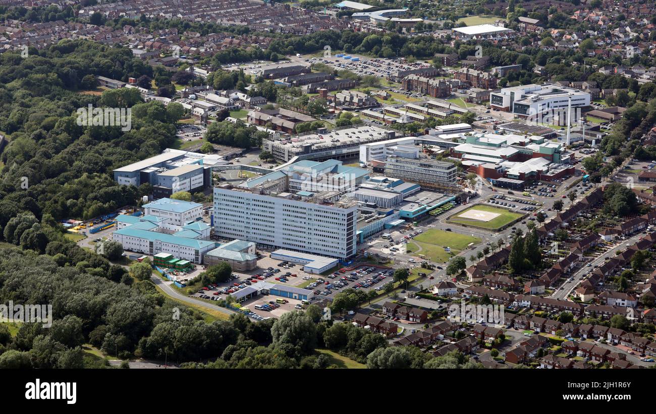aerial view of Aintree University Hospital, Liverpool, Merseyside Stock Photo