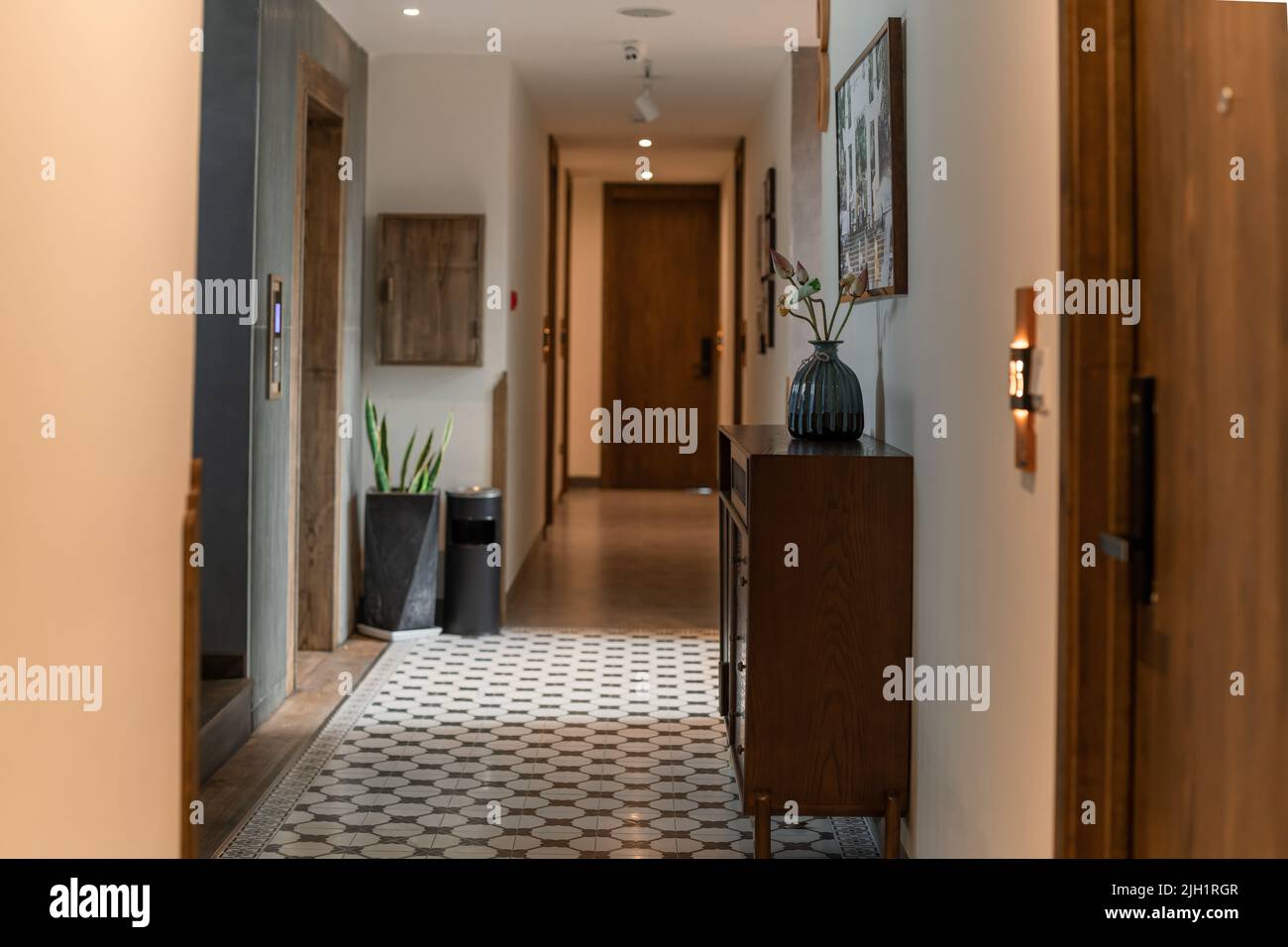chic modern design of a dark expensive interior of a luxurious cozy ...