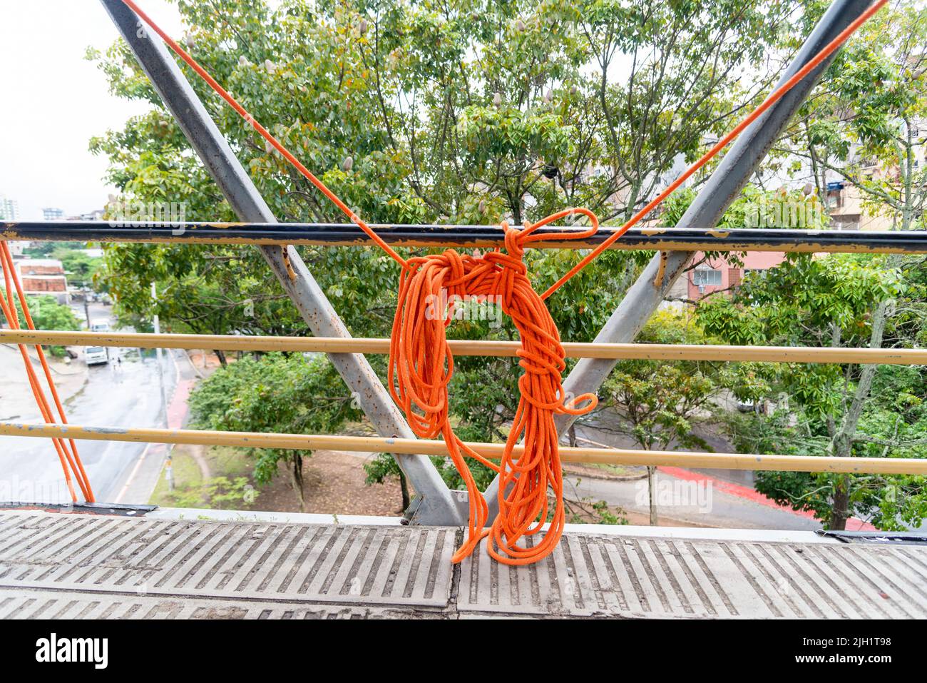 Rappel equipment for rappelling safety. City of Salvador capital of Bahia, Brazil Stock Photo