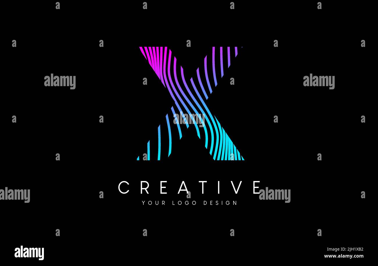 Warp Zebra Lines Letter X logo Design with Neon Purple Lines and ...