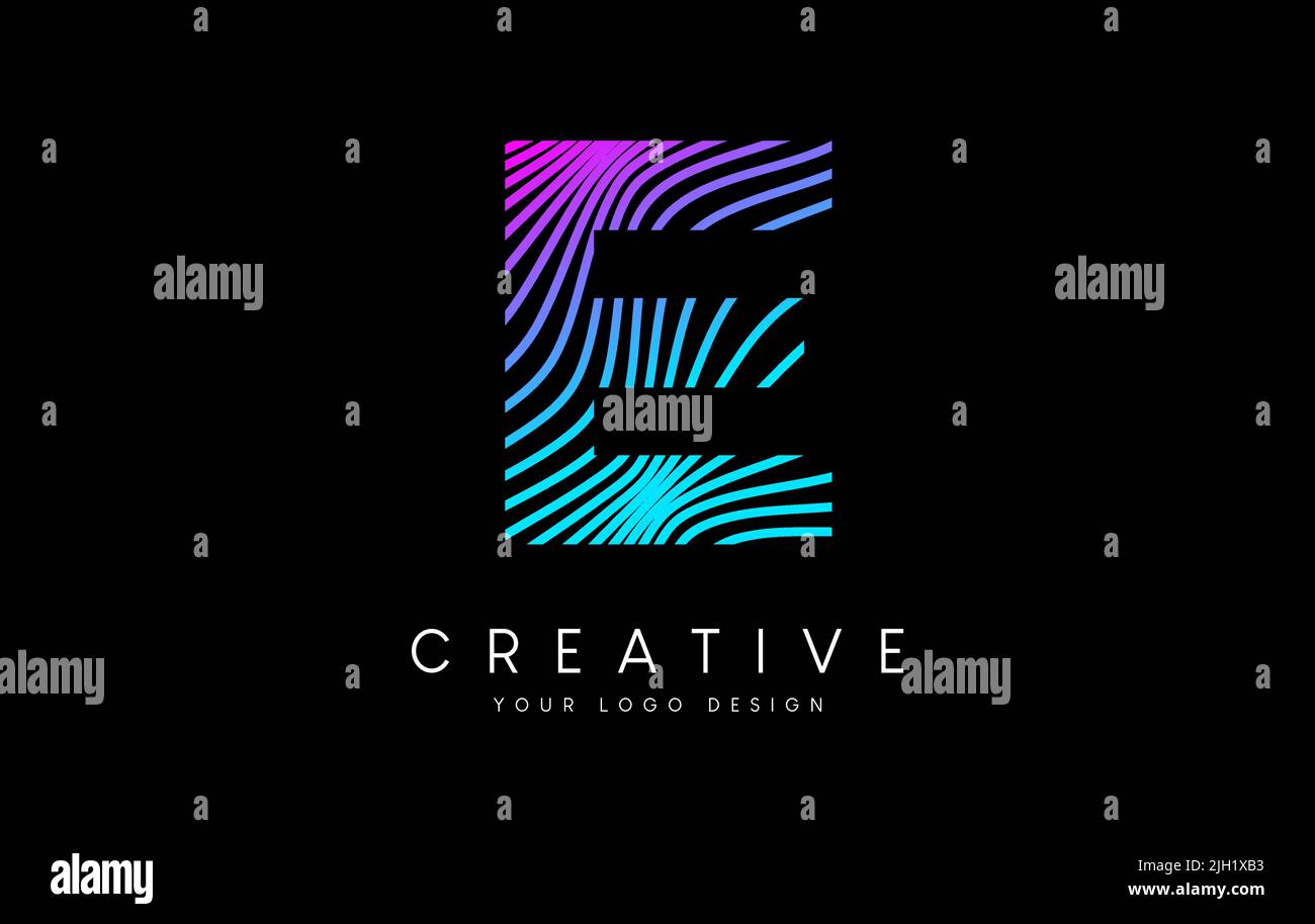 Warp Zebra Lines Letter E logo Design with Neon Purple Lines and ...