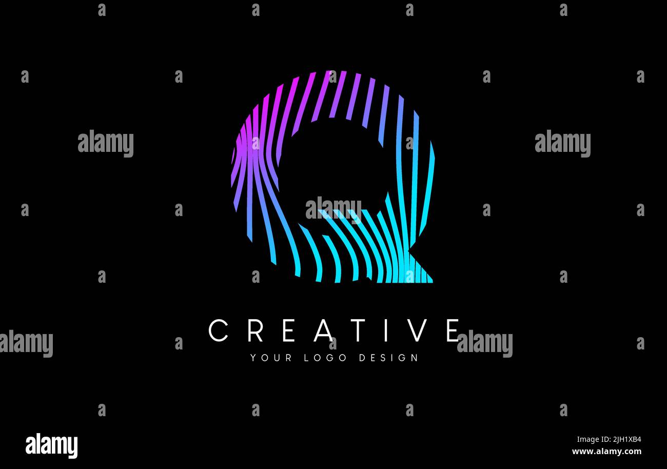 Warp Zebra Lines Letter Q logo Design with Neon Purple Lines and ...