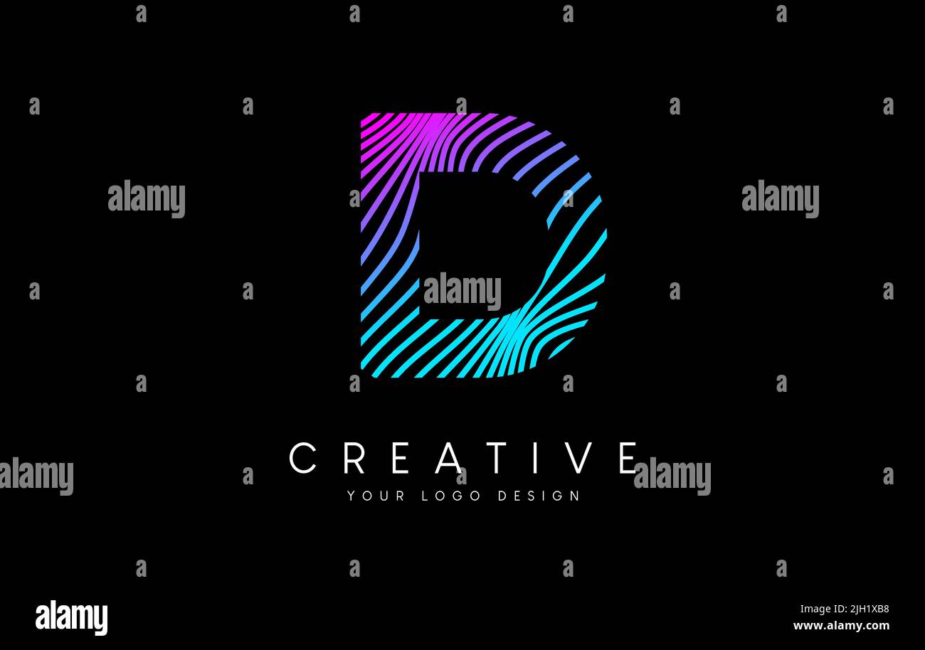 Warp Zebra Lines Letter D logo Design with Neon Purple Lines and ...
