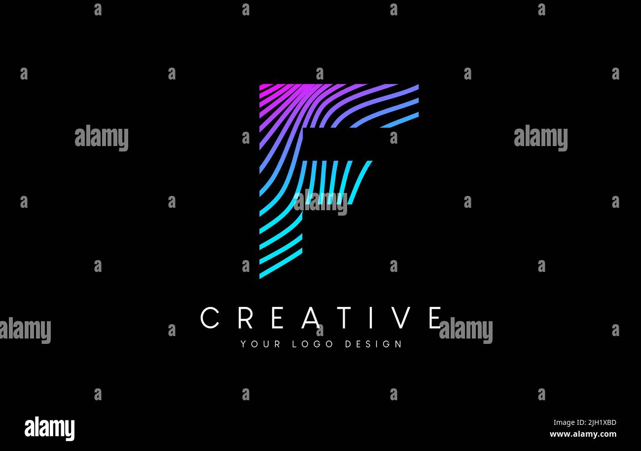 Warp Zebra Lines Letter F logo Design with Black and White Lines and ...
