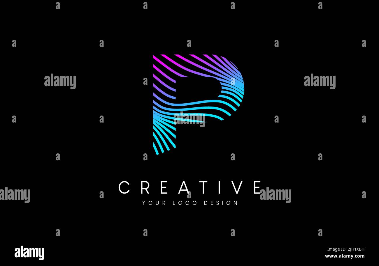 Warp Zebra Lines Letter P logo Design with Neon Purple Lines and ...