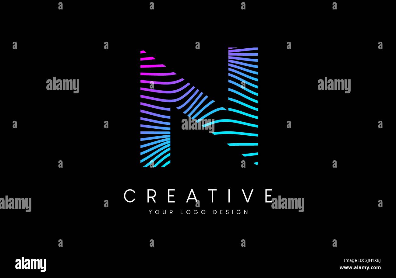 Warp Zebra Lines Letter N logo Design with Neon Purple Lines and ...